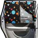 Car Window Shades, 2 Packs Magnetic Car Sun Shades for Baby, 2 Layers for Blackout/See Through Options Colorful Starry Pattern Side Window Curtain for Kids Heat/UV Blocker