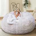 Bean Bag Chair for Adults Kids Without Filler Comfy Giant Round Lazy Sofa Chair Cover Floor Chair Cover for Bedroom Living Room, 7FT, White
