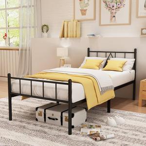 ZINUCOZY 14 in Twin Bed Frame with Headboard and Footboard No Box Spring Needed Heavy Duty Platform 450 lbs Noise Free Easy to Assemble Bed Frame Twin Size Non-Slip Black Twin Metal Frame