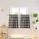 Buffalo Check Kitchen Tier Curtais 30 inches Long Plaid Gingham Rod Pocket Classic Cafe Curtains Country Farmhouse Kitchen Half Window Curtains 2 Panels Black & White