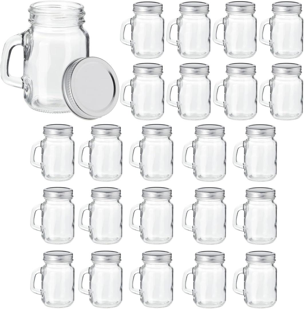Juvale 24 Pack 4 oz Mason Jars with Lids, Mini Glass Jars with Metal Lids and Handles for Arts and Crafts, DIY Projects