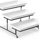 MALACASA 3 Tier Serving Trays for Party, Porcelain Serving Platters and Trays, 12 Inch Tiered Tray Stand, Fruit Tray, Trays for Serving Food, White Dessert Stand with Collapsible Sturdier Metal Rack