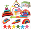 Dinhon 40Piece Wooden Rainbow Stack Set, 4in1 Building Blocks preschoolers Early Development & Activity Toys Montessori Toys for Kids 1 2 3 4 Years and Older Gifts for Boys and Girls