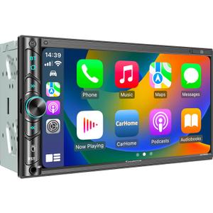 SJoyBring Double Din Car Stereo - Wireless Apple CarPlay & Android Auto, 240W 4.2CHN, 7" Touchscreen, SWC, Bluetooth, FM/AM Car Radio, 2 Subwoofers Outputs, Backup Camera