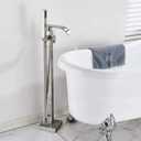 Freestanding Bathtub Faucet Tub Filler Brushed Nickel Floor Mount Faucets Brass Single Handle with Hand Shower