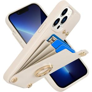LAMEEKU Wallet Case with Card Holder for iPhone 13 Pro Max, 360Rotation Ring Stand, Leather Kickstand Card Slots Case,RFID Blocking Shockproof Cover for Women and Men for Apple 13 Pro Max 6.7'' Beige