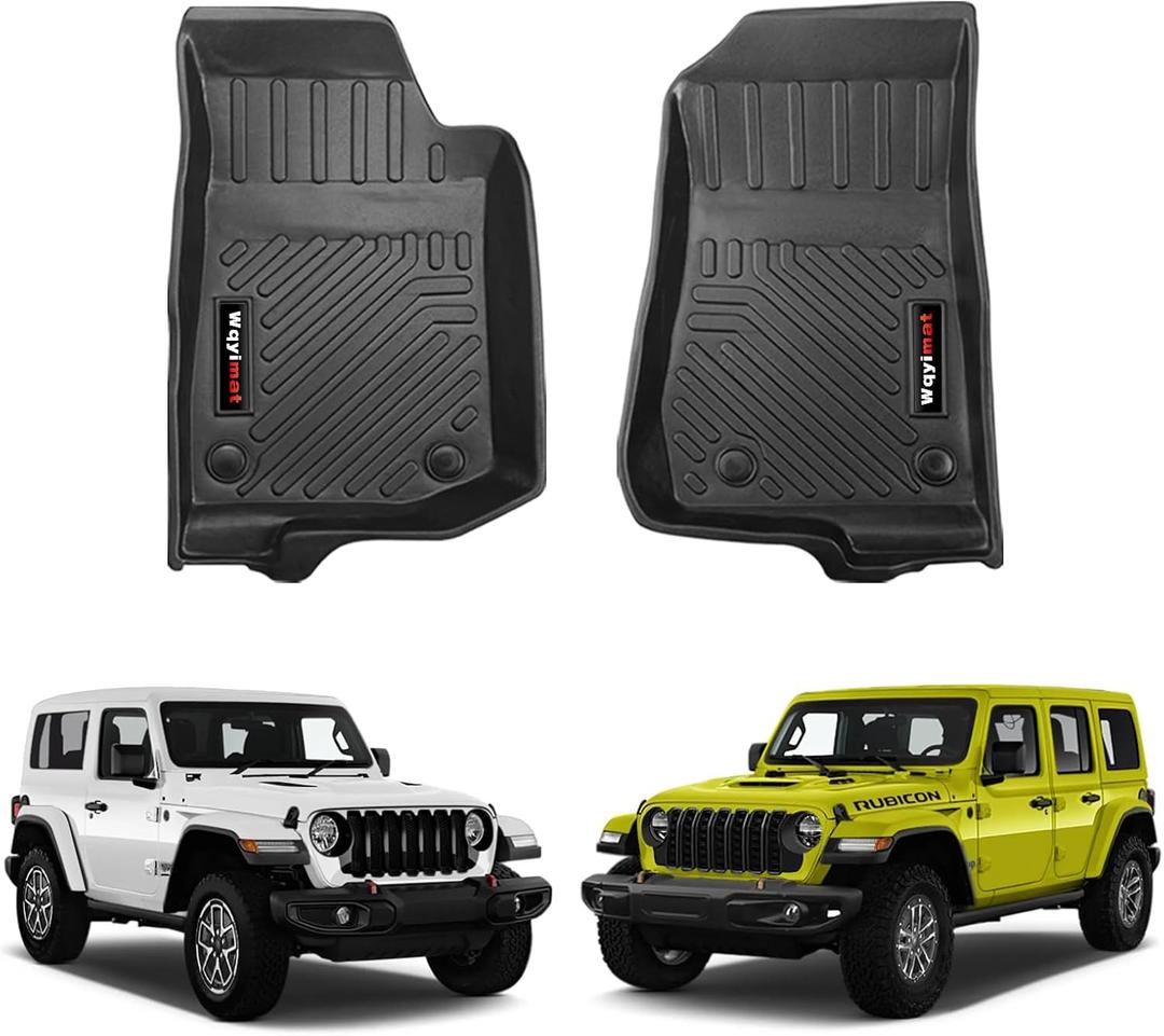 Custom for 2018-2025 2026 Jeep Wrangler JL 4 Door 2 Door 4XE/Jeep Gladiator Floor Mats 2 Pcs All Weather TPE Rubber Protection Mat (for Jeep Wrangler JL Front Floor Mat)