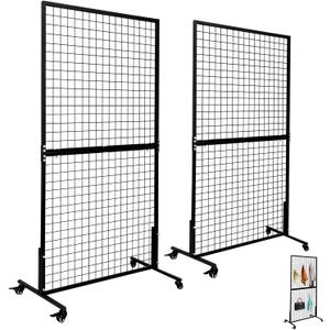 Grid wall Panel Display Stand 3' x 6' Wire Gridwall Display Racks with T-Base Floorstanding Sturdy Wire Grid Wall Panels for Retail Displays Craft Shows 2-Pack Black