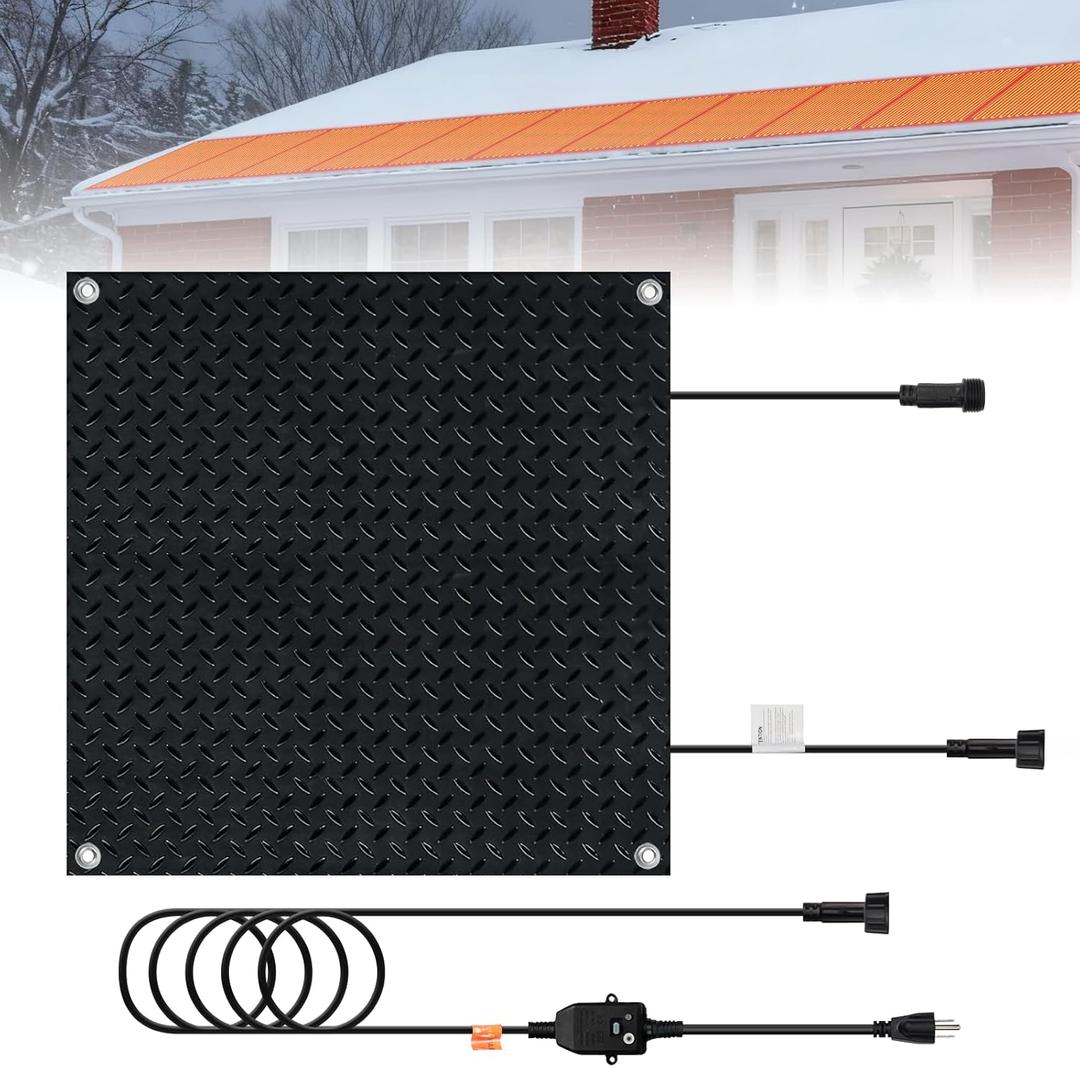 Podoy Heated Snow Melting Mats 30" x 30", Non-Slip Rubber Outdoor Electric Snow Heating Mats for Fast Ice& Snow Removal, Waterproof Plug-in Snow Melter Pads with Power Cord for Driveway Walkway Stairs