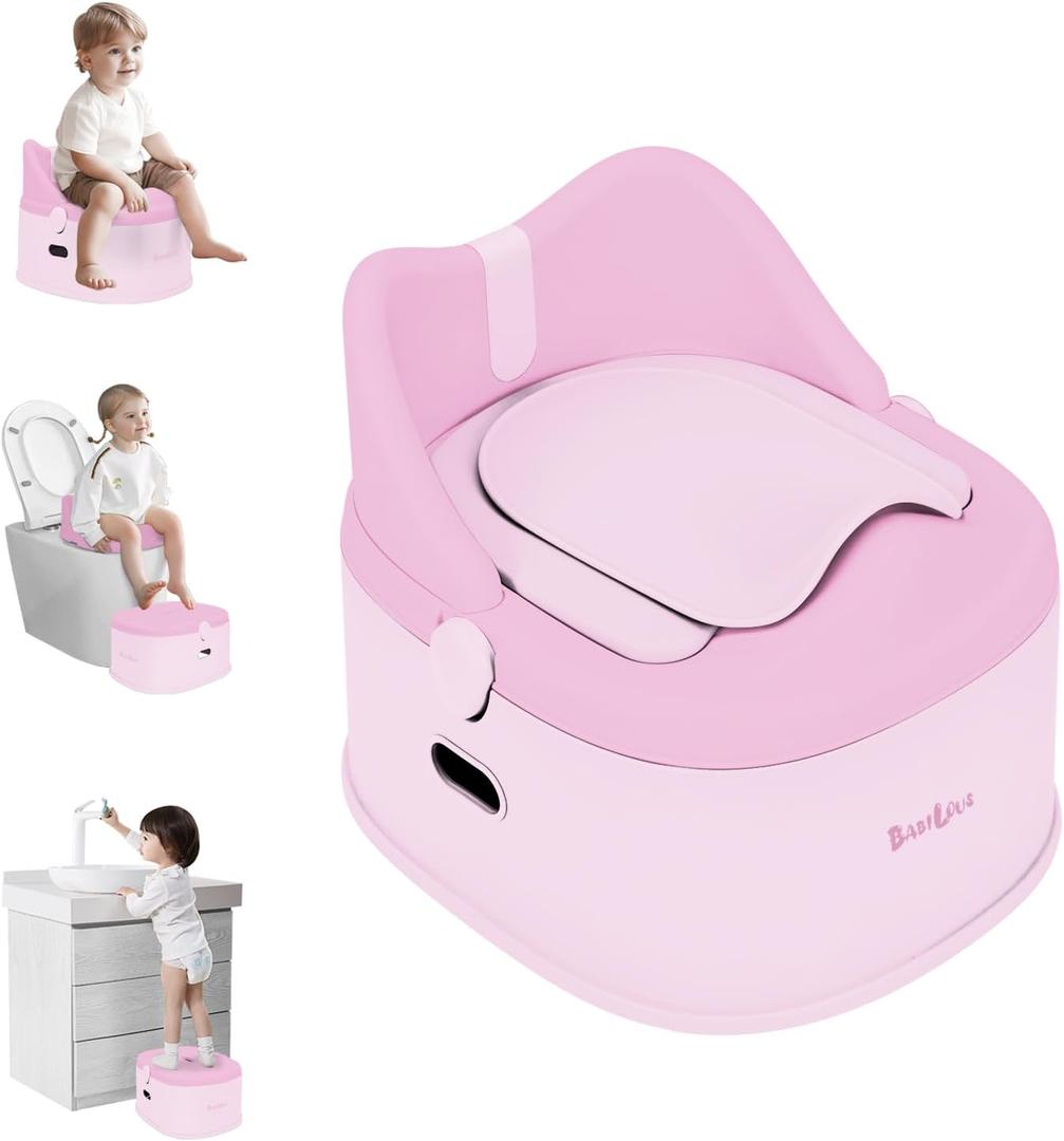 Babilous 3 in 1 Potty Training Toilet, Toddler Potty Training Seat, Baby Potty Trainning Step Stool, Potty Trainer for Boys and Girls, Pink