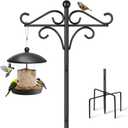 Bird Feeder Pole Stand Squirrel Proof, 92 Inch Shepherds Hooks for Outdoor Heavy Duty Feeders Stand with Baffle, Tall Double Garden Hooks for Hanging Plant Light, 1 Pack