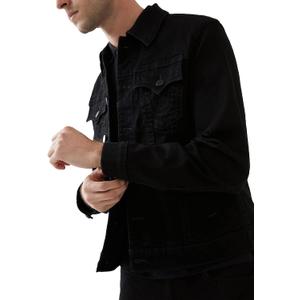 True Religion Men’s Denim Trucker Jacket – Black Jean Jacket for Men, Classic Lightweight Mens Denim Jacket, Body Rinse Black, Large