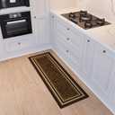 Ottomanson Kitchen Runner Rug 20" x 53" Non Slip Rubber Backed Kitchen Rug Runner for Sink Area, Laundry Room, Entryway, Low Pile Indoor Floor Runner, Border Brown