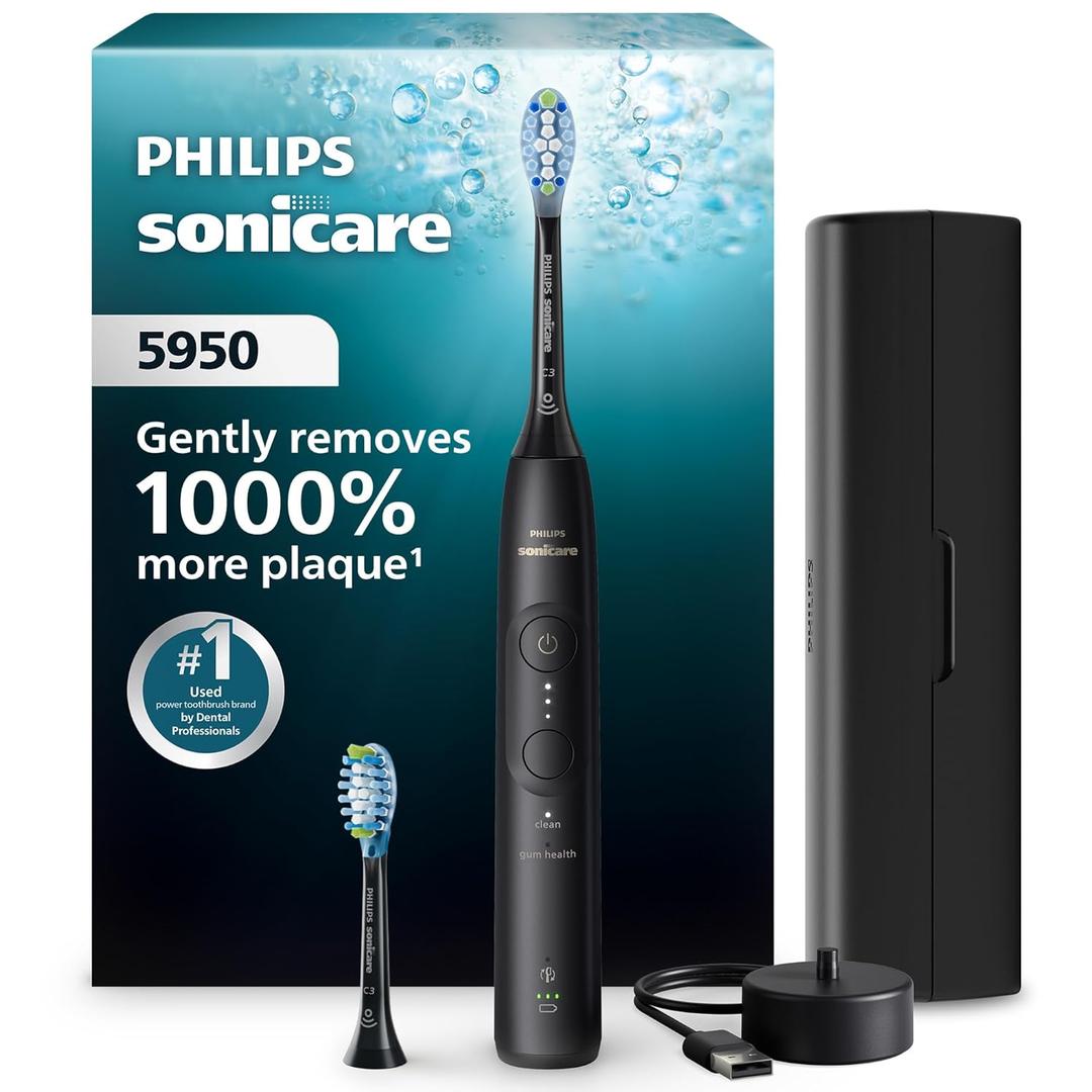 Philips Sonicare 5950 Series Electric Toothbrush, with Pressure Sensor, 6 Brushing Settings, SmarTimer, BrushPacer, 21-Day Runtime, Travel Case, Black, HX7131/03