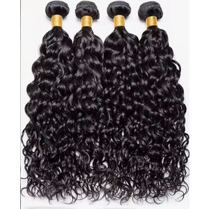 Malaysian Hair Water Wave Human Hair Bundles with 4x4 Lace Closure 18 20 22+16 Inch Wet and Wavy Bundles with Closure Water Curly Weave Human Hair Closure with Bundles for Black Women Natural Color