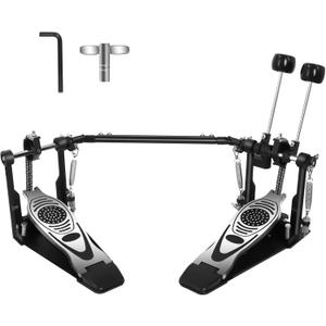 Double Bass Drum Pedal, Heavy-Duty Double Chain Drive Kick Pedal with Adjustable Beater & Spring Tension, Non-Slip Base Plate - Compatible with Acoustic/Electronic Drum Kits