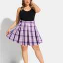 RITERA Plus Size Basic Versatile Stretchy Elastic Waist Flared Casual Mini Skater Skirt/Pleated Plaid Skirt for Women XL-5XL (Purple, XL)