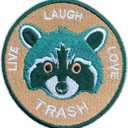 2 x Live Laugh Love Trash 3'' Iron On Embroidered Patch, Funny Racoon DIY Sew On Patches, Trash Embroidered Patches for Clothes Backpacks Hats Denim, Humorous Animal Gift for Her Him Kids Adults