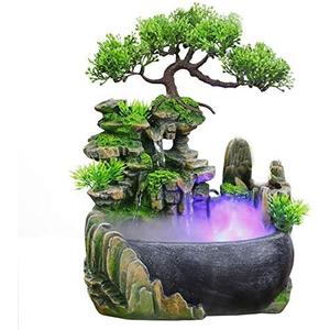 Indoor Relaxation Desktop Fountain Waterfall, Zen Meditation Indoor Waterfall Feature with Automatic Pump, Illuminated Waterfall for Home Office Bedroom Desk Décoration (Style 1)