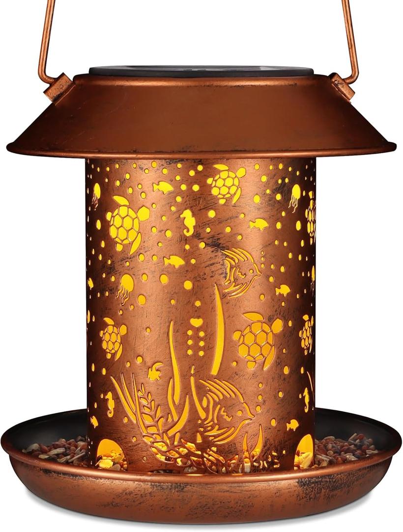 Solar Bird Feeder for Outdoors Sea Turtle Solar Lanterns Metal Waterproof Outside Wild Bird Feeders Birthday Gifts for Women Mom Grandma Outdoor Hanging Garden Decor Lights for Yard, Patio, Landscape