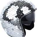 Disco Ball Helmet with Retractable Visor Silver Glitter Mirror Glass Disco Ball Hat Helmet for Women Men DJ Club Stage Bar Party Wedding, Large