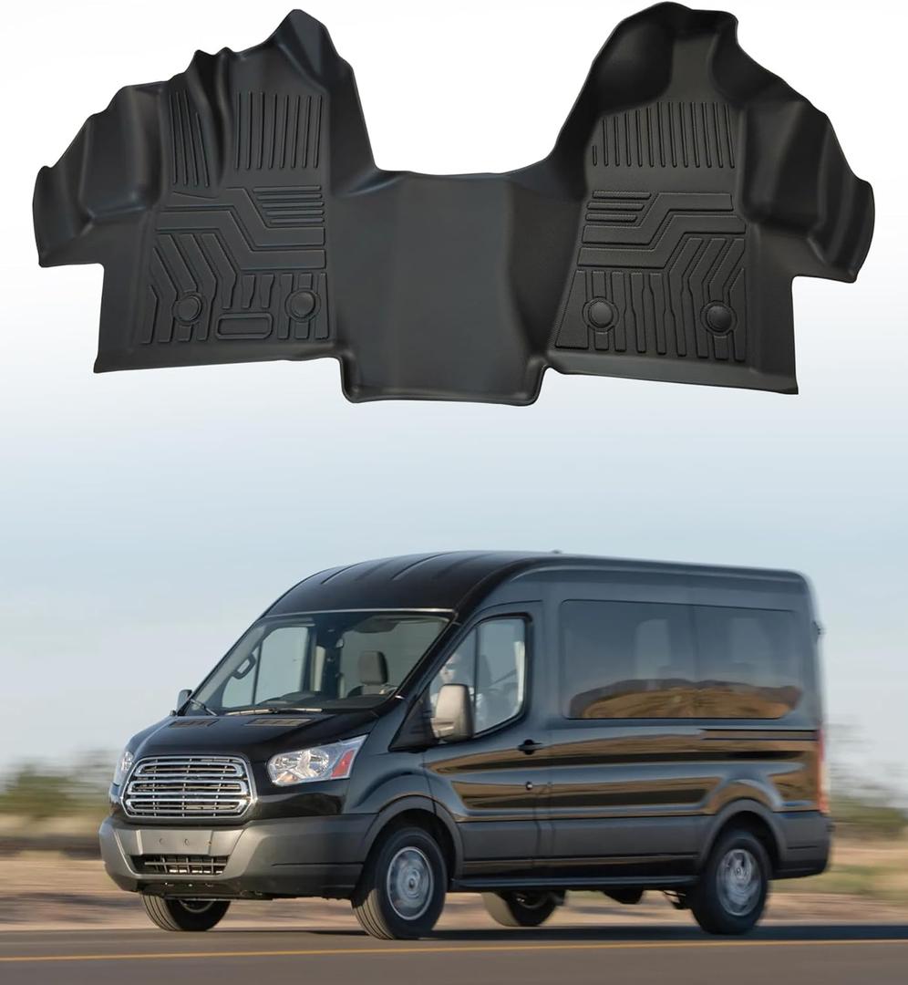 Custom Fit Floor Mats for Ford Transit 150/250/350 2015-2019 (NO Transit Connect), All Weather TPE Waterproof Anti-flip Heavy-Duty Car Floor Liners for 2015-2019 Ford Transit | Front Only