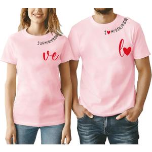 Valentine's Matching Couples Shirts Love Heart Print Graphic Shirt Husband Wife Short Sleeve Tees Tops (Pink, XL)
