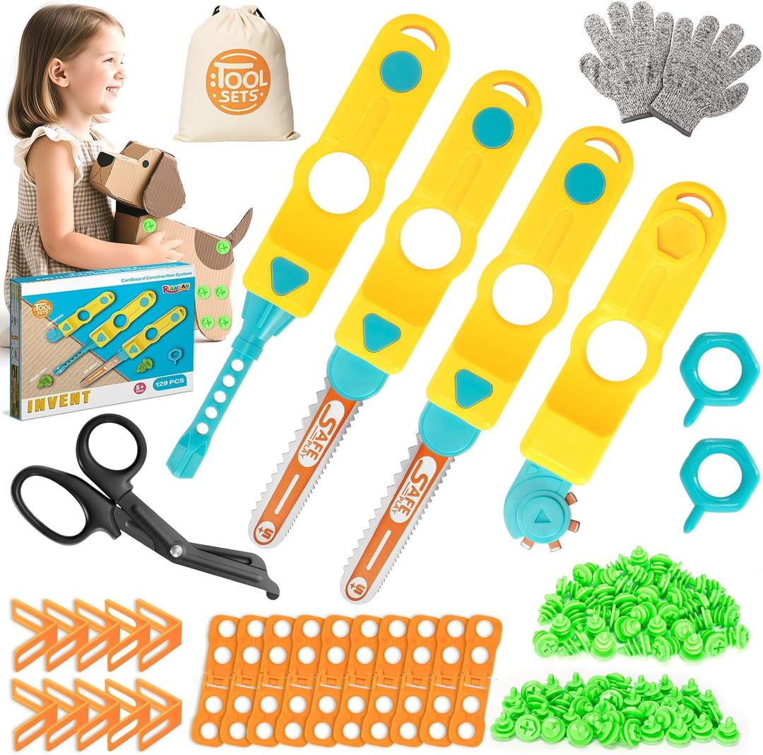 RIANEAN Cardboard Cutter Tools for Kids, Cardboard Construction Kit for Age 5 6 7 8+, Creative STEM Educational Toys for Family, Team Activities, Classroom Learning, Birthday for Boy Girl