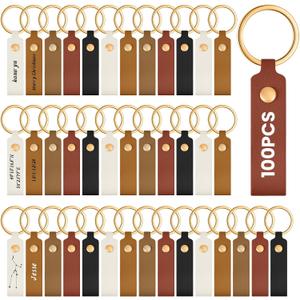 PU Leather Keychain Blanks Bulk Laser Engraving Blanks Keychain Kit with Key Rings for DIY Key Chains Craft (3.7 x 0.7 Inches, Colorful)
