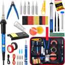 Soldering Iron Kit, 60W Soldering Iron Adjustable Temperature 25-in-1, 5 Solder Tips, Solder Wire, Desoldering Pump, Wire Cutter, Heatshrink Tubes Welding Kit for Electronics Repair Hobby 110V US Plug