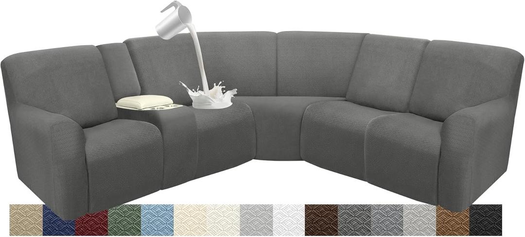 Couch Covers for Sectional Sofa Reclining Sectional Couch Covers L Shape Waterproof Washable Recliner Sofa Cover Stretch Corner Recliner Slipcovers (5 Seater 1 Console Cover, Dark Gray)