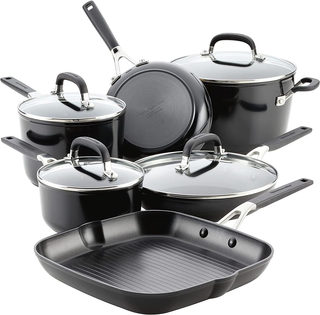 KitchenAid 84800 Hard Anodized Nonstick Cookware Pots and Pans Set, 10 Piece - Onyx Black KitchenAid 84800 Hard Anodized Nonstick Cookware Pots and Pans Set, 10 Piece - Onyx Black
