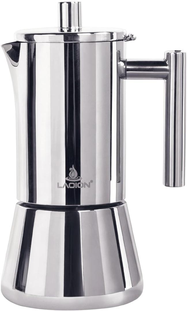 Stovetop Espresso Maker, 12Cup 17.5 oz Moka Pot, Stainless Steel Cuban and Italian Coffee Maker for Cafetera Cubana, Greca De Cafe Induction Stovetop Compatible, Coffee Gift for Home Travel (Silver)