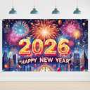6x3.6ft Happy New Year 2026 Banner Mufti-Color New Years Decorations 2026 New Years Eve Party Supplies Banner Photography Background Party Banner Photo Studio Props