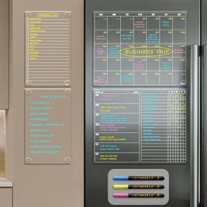 JJPRO Non-Magnetic Calendar for Fridge-Clear Monthly Calendar,Weekly Planner,List and Blank Board -Reusable Board Sticks to Fridge,Wall,Door&Glass,Non Magnetic Fridge Calendar