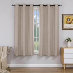 Simplebrand Linen Textured 100% Taupe Blackout Curtains 63 Inch Length 2 Panels for Bedroom, Thermal Insulated Soundproof Grommet Curtains Blackout, Farmhouse Window Privacy Drapes, 40" W x 63" L