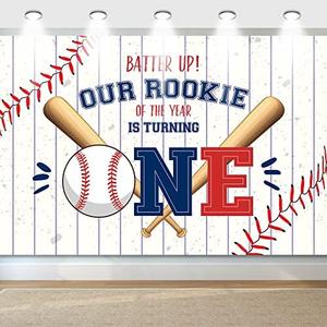 Baseball 1st Birthday Decoration, My Rookie Year Banner Backdrop for Boys Baby First Birthday Party Decor, Baseball Rookie of The Year Decoration, 71x47inch Baseball One Year Old Decor
