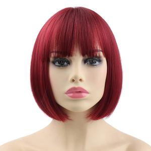 SYXLCYGG Bob Wig Short Wigs Burgundy Synthetic 10" Straight Womens Hair Wig With Bangs Girl Cosplay Party White Women Daily (Free Wig Cap)