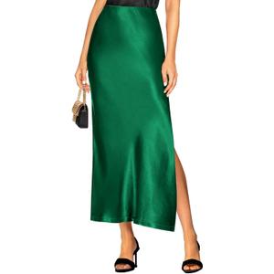 Women's 2025 Summer Satin Maxi Skirts High Waisted Spring Silk Casual A-Line Cocktail Party Long Skirt (Medium)