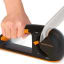 Orange Ninja 4-Stage Knife Sharpener -Kitchen & Serrated Knife Sharpener - Manual Knife Blade Sharpener tool for Kitchen, Chef, filet Knives by Sharp Pebble