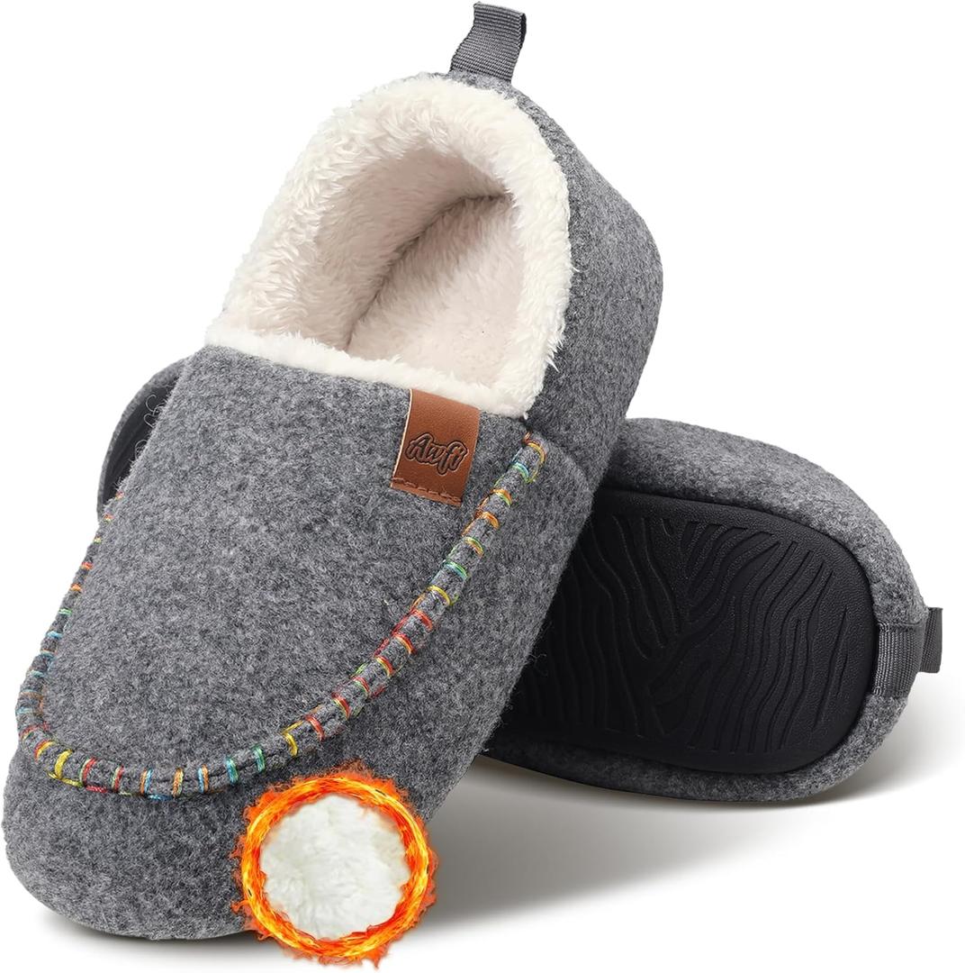 Felt Mens Bootie Slippers Faux Wool House Shoes Warm Cozy Memory Foam with Polar Fleece Lining Slip on Slippers for Men Bedroom Slipper, Size 10