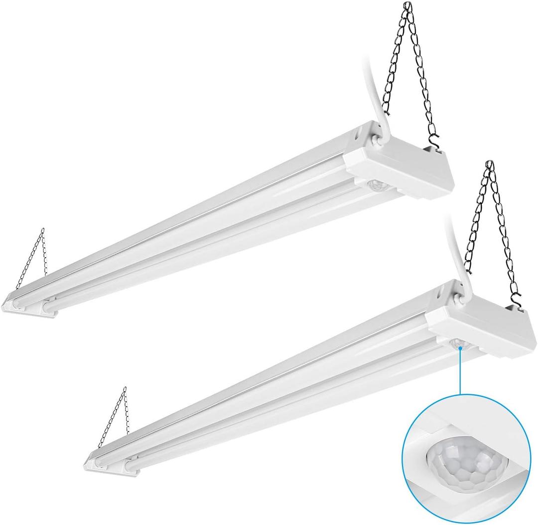 LEONLITE Motion Sensor 4FT LED Utility Shop Light, 40W Plug in Linkable Light Fixtures, for Garage, Workshop, 4000lm, 5000K Daylight, Suspension & Flush Mount, FCC, ETL Certified, Pack of 2