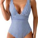 Eomenie Women's One Piece Swimsuit Tummy Control Bathing Suit V Neck Slimming 1 Piece Swimwear (Medium)