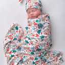 Newborn Baby Girl Receiving Blanket Swaddle Blanket Stretchy Knit Swaddle Set with Matching Beanie (Green Cartoon Christmas)
