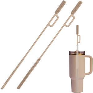 2 x vodvob 2Pcs Premium Silicone Straw Cleaner Brush, 9.84in Extra Long Flexible Straw Cleaning Tool for Glass & Smoothie Straws (Pink, 6mm/9mm) (Double-headed - Brown)