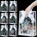 SilTriangle 24 Pcs Clear Christmas Snowflake Gift Bags with Handle Christmas Winter Transparent PVC Gift Bags with Ribbon Reusable Candy Treat Bag PVC Wrap for Xmas Party Favors(Holographic Silver)