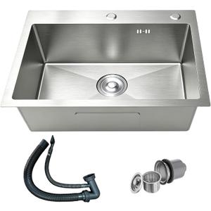 Kitchen Sink 32x18 Inch Drop In Top Mount, 16 Gauge Stainless Steel Single Bowl Workstation Sink with Brushed Finish, Large Kitchen Sink for Family Kitchen, 32"x18"x8"