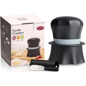 Garlic Crusher, Garlic Press Also for Ginger, Nuts, Chili, Herbs, Twist Mincer Easy Squeeze Manual Press Peeler with Peeler And Scraper, Easy to Clean (Black/White)