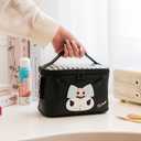 Kuromi PU Cosmetic Bag Makeup Pouch Travel Portable Vanity Case Organizer with Handle - Black