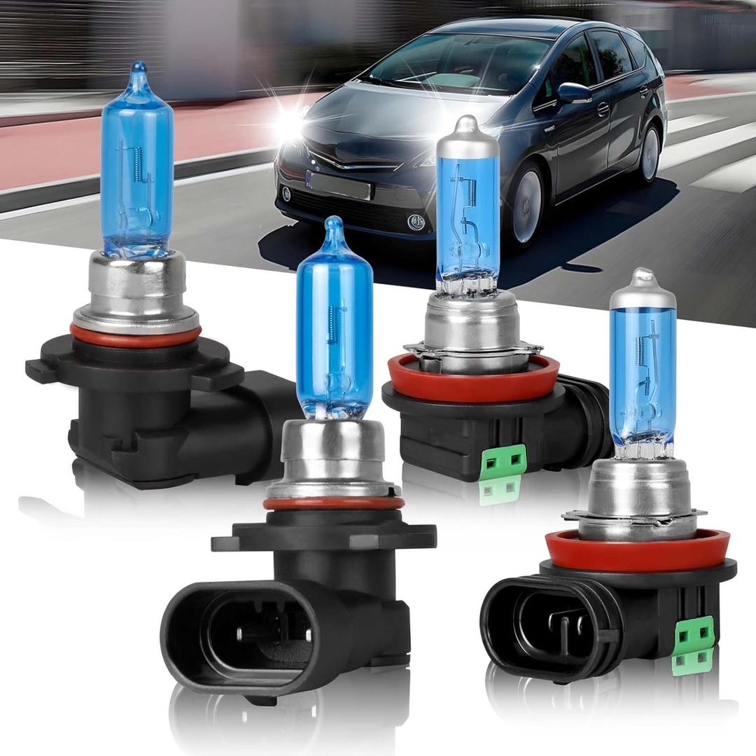 Fit for 2010-2015 Toyota Prius Halogen Headlight Bulbs,9005 H11 High Beam + Low Beam/Fog Lights Combo,Ultra Bright Plug-n-Play Light Bulbs,IP68 Waterproof,5000K White Light 4 Pack